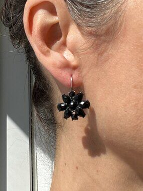 Midnight Noir Crystal Cluster Floral Stud Earrings